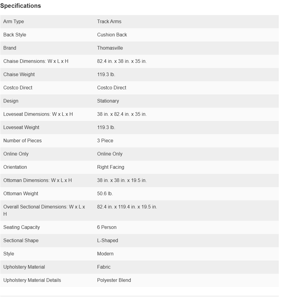 Thomasville Artesia Corduroy Fabric Sectional with Ottoman